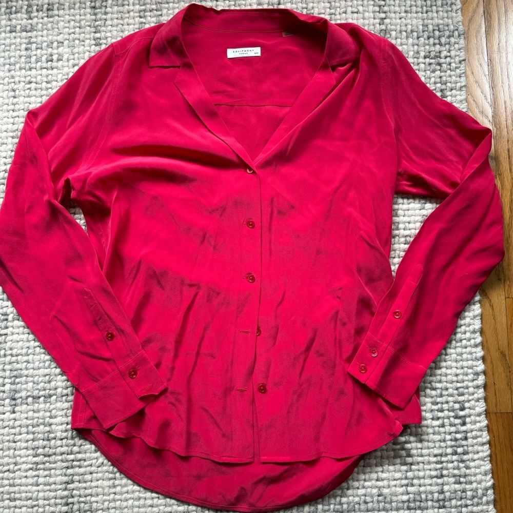 Equipment Pink Fuchsia Silk Button Down V Neck Blouse Medium